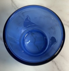 Vtg Hazel-Atlas Cobalt Blue Sailboat Glassware Pitcher, Ice Bucket & 9 Tumblers