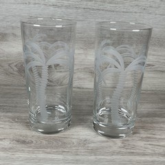 Rolf Glass Palm Trees Etched 15oz Cooler Highball Glasses Set of 2