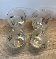 Libbey Set Of 4 Gold Leaf Pattern Glass Tumblers Frosted Design Vintage 1970s