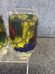 2~Vtg~Libbey «Fruit Panorama» Stained Glass Fruit Tumblers~12oz