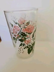 24 Vintage Federal Glass Tumblers Pink Roses Water Juice Cathy Rose Sabin In Box