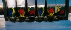 6 Vintage Libby Stained Glass Fruit Glasses Tumblers 12oz 4.5″H