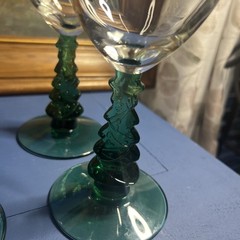 Set of 4 Libbey Glass Christmas Tree 8” Wine Water Goblets Green Figural Stem EC