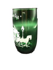 Vintage Anchor Hocking Forest Green HORSE CAR Advertising Drinking Glass