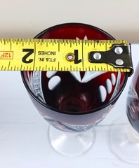 Bohemian Czech Ruby Red Cut to Clear Crystal Fan & Starburst Goblets Set of 2