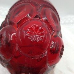 Vintage L.G. Wright Red Glass Water Goblet Pedestal Stars Thumbprint Thick 6″