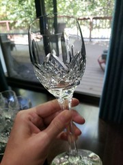 (2) Wine Claret Glass 7-3/4″ Goblet, Cut Crystal Edinburgh Montrose Signed READ