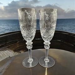 Gallia By Rogaska (2) Floral Design Flutes Blown Cut And Polished Glass 8-1/4″