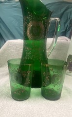 Emerald Green-possibly Harrach Pitcher With 2 Glasses