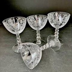 Set of 4Duncan & Miller Etched First Love Liqor Cocktail Glasses 4 1/2”
