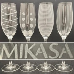 Mikasa Cheers Etched White 4pc Champagne Flutes/Wine Glasses China 9.75″t 8oz