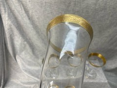 6 Tiffin Franciscan Rambler Rose 5.5” Crystal Gold Rimmed Dessert Water Glass Lt