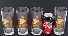 4 CULVER 22 K GOLD 6.25″ CHRiSTMAS YULE FRENCH HORN RiBBON BOW 16 oz GLASSES SET