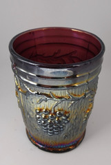 c1912 Dugan Glass Grape & Leaves, Vineyard Bark Amethyst Carnival Tumbler