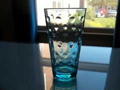 Vtg Hazel Ware BLUE ‘DOT’ Tumbler GLASS (10 oz.) 5.25″ x 2 7/8″