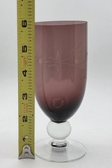 Vintage Etched Amethyst Wine Glass w/Applied Crystal Pedestal