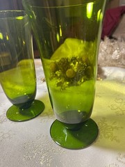 A Pair of Enchanted Moss/Avocado Green Crystal, Low Footed Goblets. Rare!