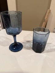 VTG LIBBEY BLUE PANELED OCTAGON 1 STEMMED JUICE GOBLET & 1 —4 oz Juice glass