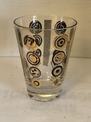 Vintage 4 Retro 4oz Clear Glass Drinking Glasses Gold & Black Abstract Design