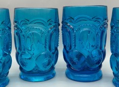Vintage L.E. Smith Colonial Blue Moon and Stars Footed Tumblers Set of 4