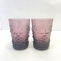 Zrike Glass Fleur de Lis Hobnail Renaissance Amethyst Tumblers Set of 2