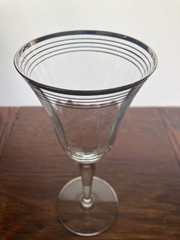 Set of 6 Vintage Optic Wine Glasses W/ Platinum Trim And Decanter