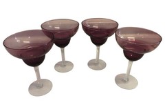 Purple Margarita Glasses Clear Stems 7.5″ Tall Set Of 4 Iris Amethyst Plum