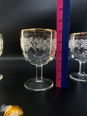 Set of 3 Bartlett Collins Grapes & Leaves Water Goblets Etched with Gold Rims