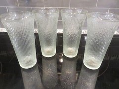 4 VTG Jeannette Glass Finlandia Tree Bark 6 3/8″ Clear Ice Flared Top Tumblers