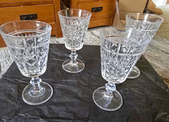 Unmarked Clear Cut Glass Starburst Pattern Stemmed Sherry Glasses, Set of 4