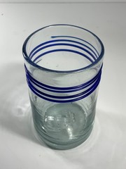 Set of 3 Vintage Hand Blown Glass Tumblers with Applied Blue Rigaree Bands