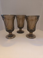 Vtg Fostoria Jamestown Smoke Brown Swirl Juice Wine Goblets Stemware Trio Set 5″