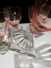 SET OF 7 – Central Glass Works 1451 Pink Glass Panel Optic 5.5″ Footed Tumblers
