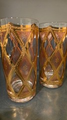 4 CULVER PINK LIDO hiball glasses GOLD & pink with braid MCM 60s BEAUTIFUL!