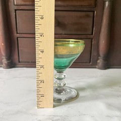 Bryce Bros Uranium Glass Sherbet Glasses Set 8 Green Gold Encrusted Elegant