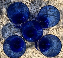 5 Beautiful Cobalt Blue Pedestal Water Wine Goblets 7” Tall 4” 24 Oz