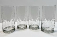 Vintage Set 4 Libbey Crisa Clear Dimpled Pinched Grip Glass Tumblers 18oz Nice!