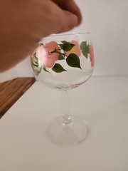 Vtg Franciscan Desert Rose 6.5″ Stemmed Wine Glass 12 oz Glassware, Pink & Green