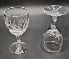Fostoria Crystal Gray Cut Spring Pattern 3″ Cordial Glass – set of 2