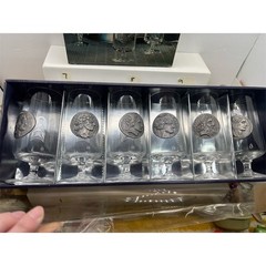 Rastal Lady 6-Piece Beer Goblet Glass Set Clear Stemmed Pewter Coins Box