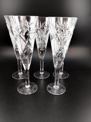 (5)~vtg~ABP Cut Champagne /Wine Flutes~7.75″~Pinwheels Crosscuts~Clean Cuts~XLNT