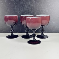 4 Carlo Moretti Cased Glass Amethyst Purple White Cordial Sherry Glasses 4.25″