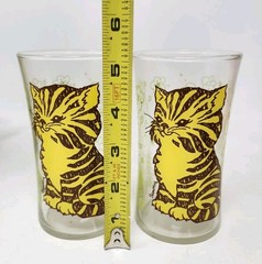 Vintage Kitten Striped Kitty Cat Juice Glass Set Of 2 1950’s 1960’s Sammy Yellow