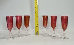 Red Cranberry Iridescent Fluted Glass About 4.5” Tall Set Of 6