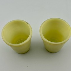 Vintage Jadeite Ribbed Shot Glasses Pair Depression Era Green Slag Glass Cordial