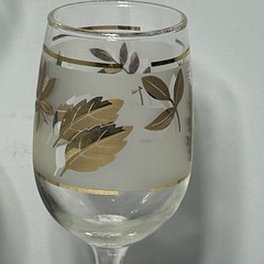 2 Pc MCM Libbey Frosted Golden Foliage Glass Carafe With a Glass VTG