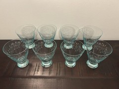 Collectors -Very Rare Etched Fostoria Design Set Of 8 Glasses Azure (teal)