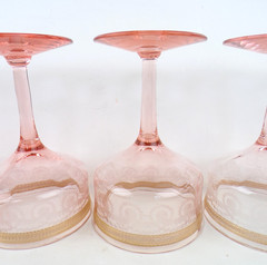 4 Rare Morgantown CHAMPAGNE 329 PINK, Tall Sherbet 5 1/4″ Needle Etched Gold Dec