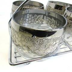6 Vintage Silver Fade ROLY POLY Glasses Rocks Lowball Caddy Barware Thorpe?