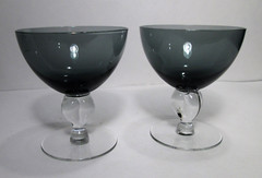 6 Swedish Crystal Gulli Champagne Sherbets Smoke Gray Seneca Ingrid 4 Lobe Stem